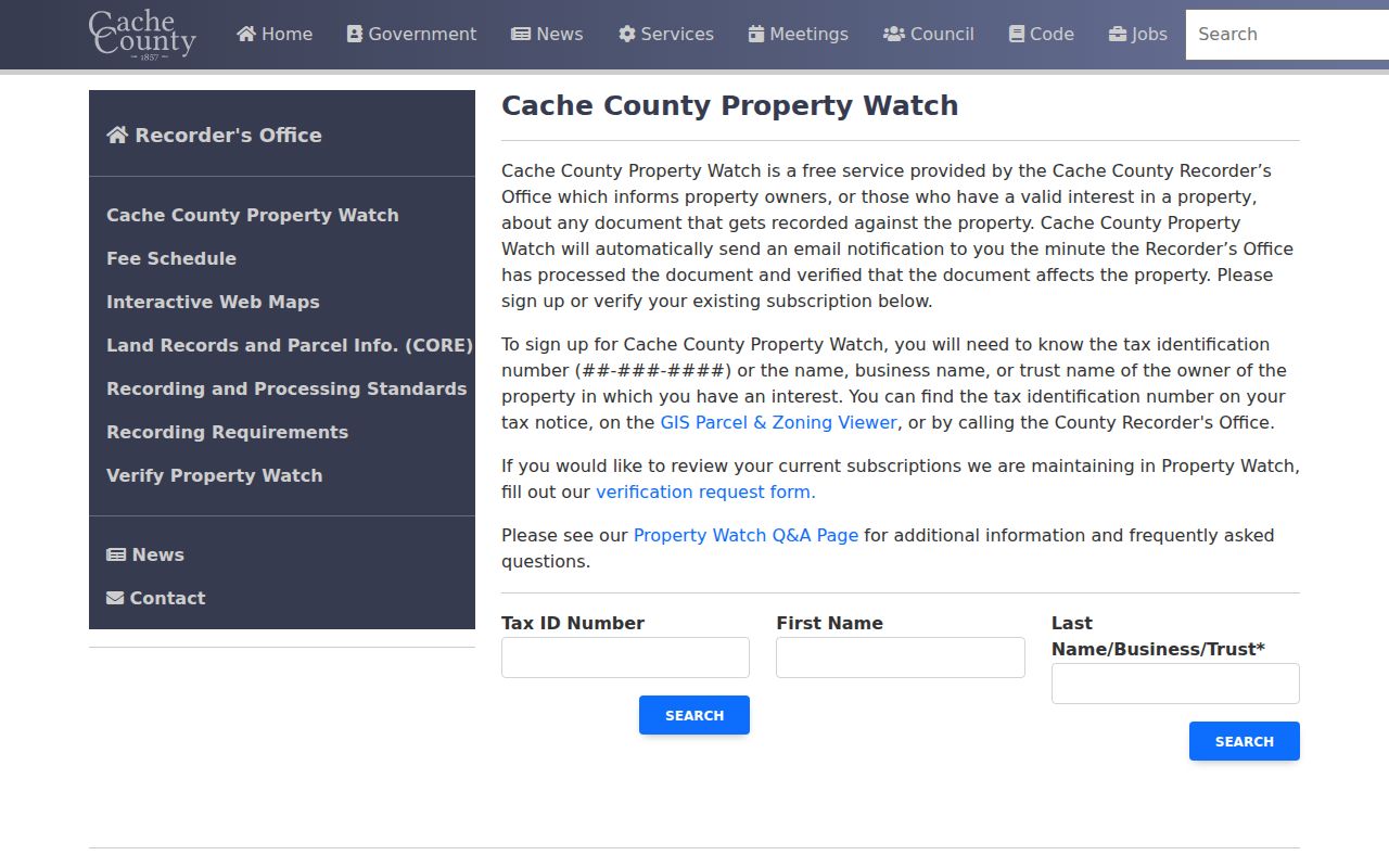 Logan records lookup through Cache County Property Watch