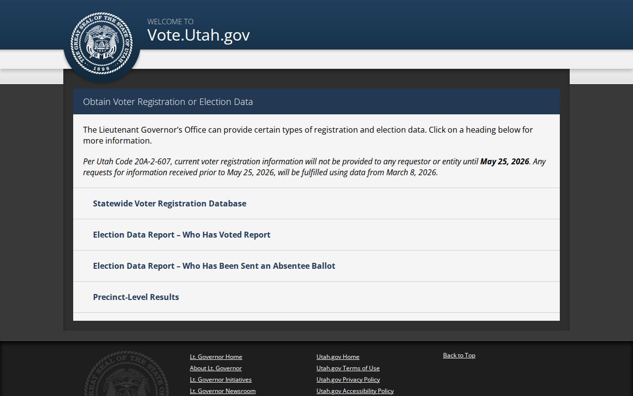 Utah voter file request products containing Logan voter records